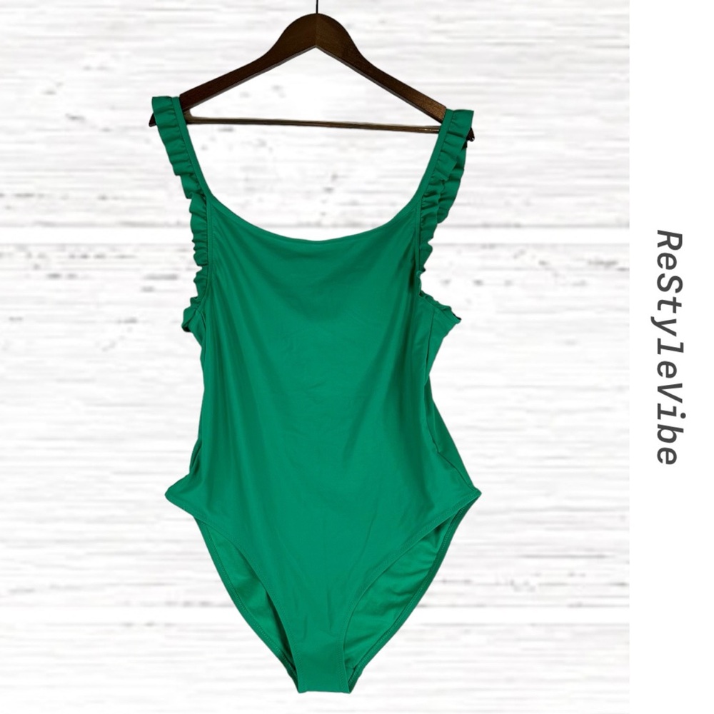 aerie Green Ruffle Strap One-Piece Swimsuit